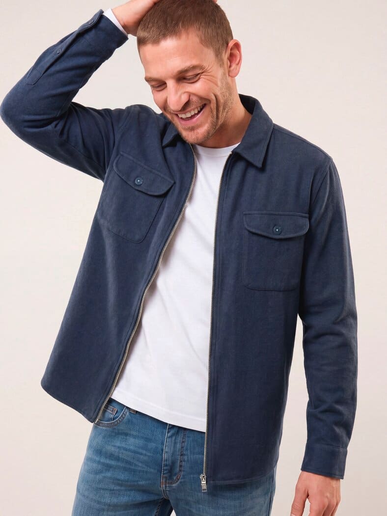 Flanell-Hemd mit Reißverschluss Marine