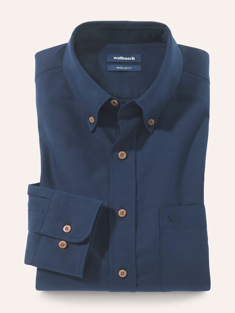 Hemd aus angerautem Baumwoll-Twill Uni Marine