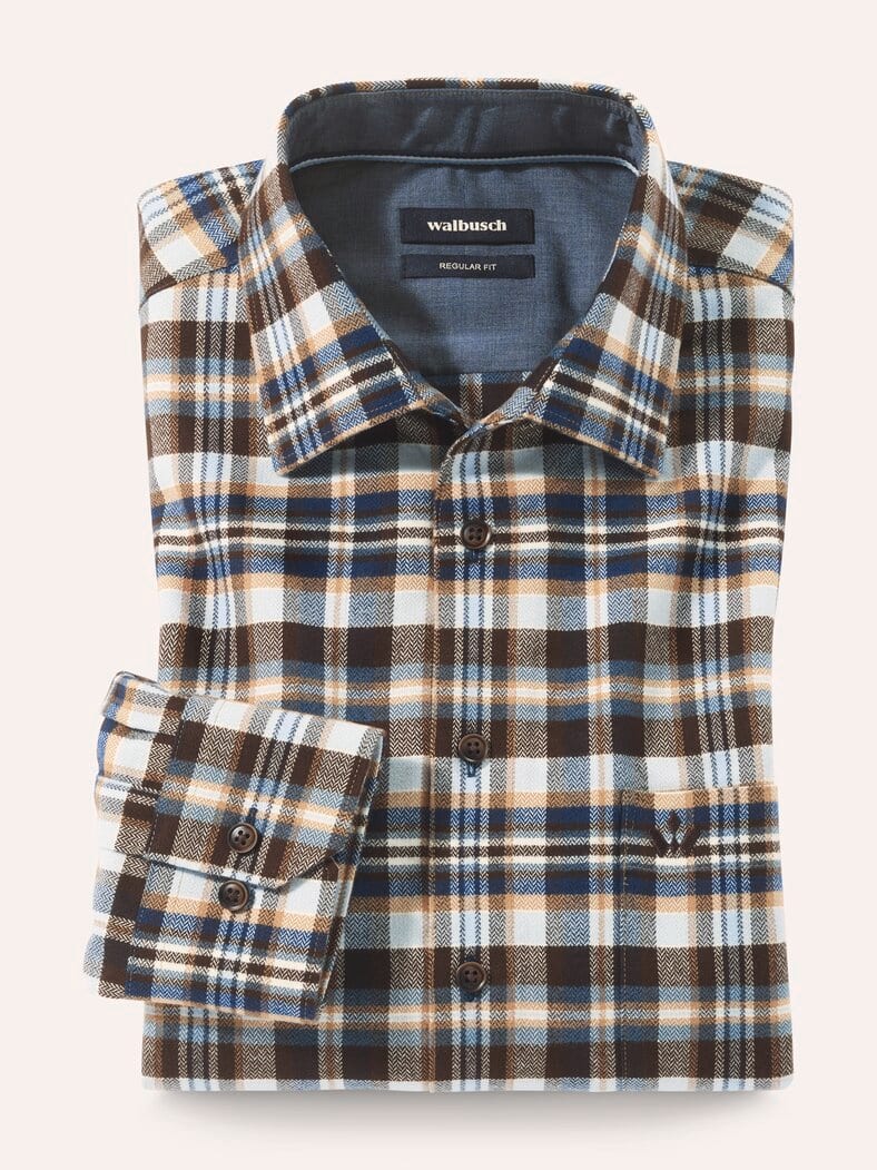 Flanell-Hemd mit Relax-Kragen Karo Camel