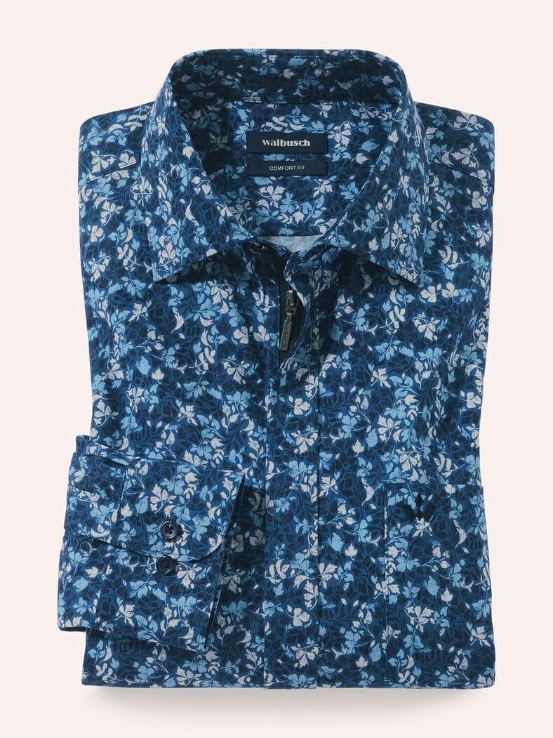Extraglatt-Hemd Zip & Go Druck Blau