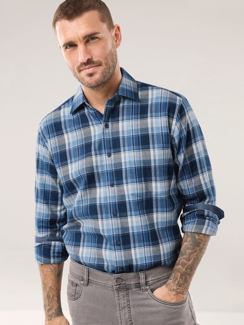 Soft-Flanell-Hemd Karo Marine