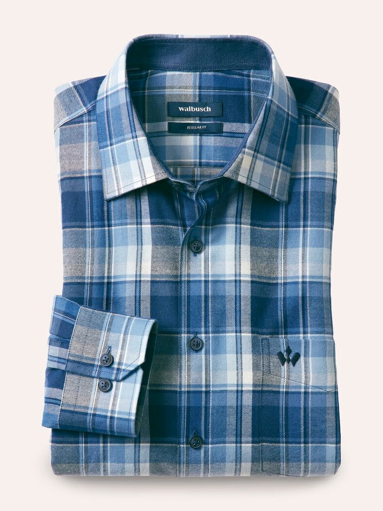 Soft-Flanell-Hemd Karo Marine