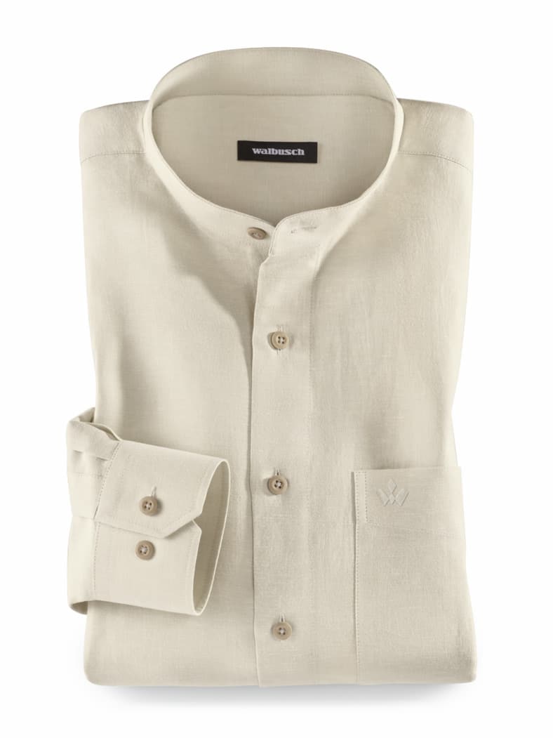 Stehkragen-Leinenhemd Natur