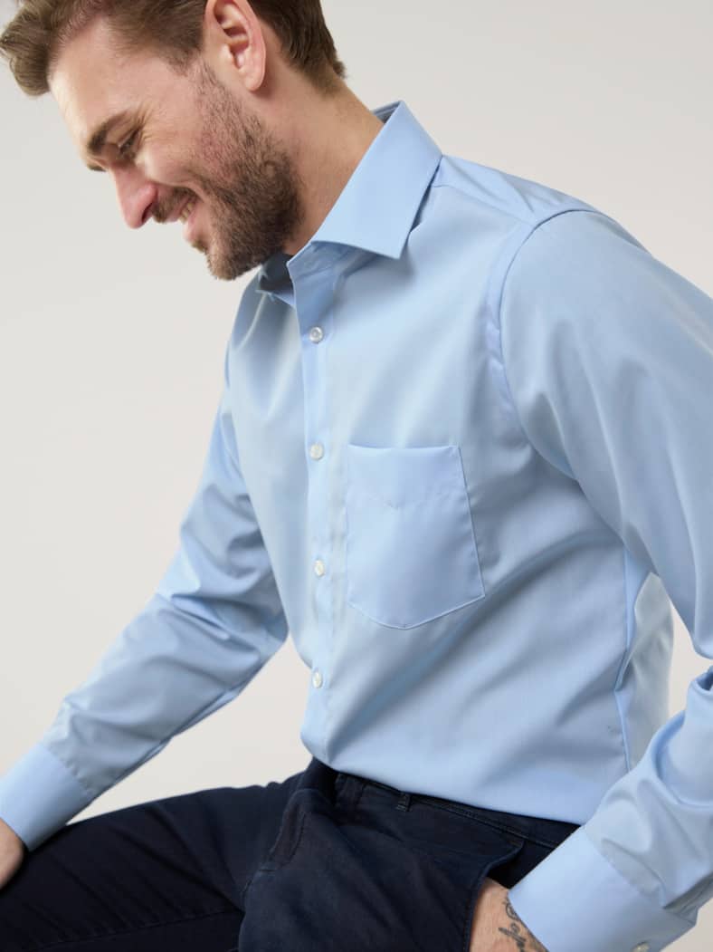 Extraglatt-Hemd Kent-Kragen Hellblau