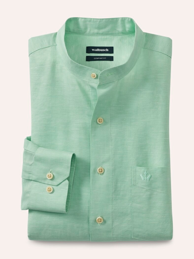 Stehkragen-Leinenhemd Pistazie