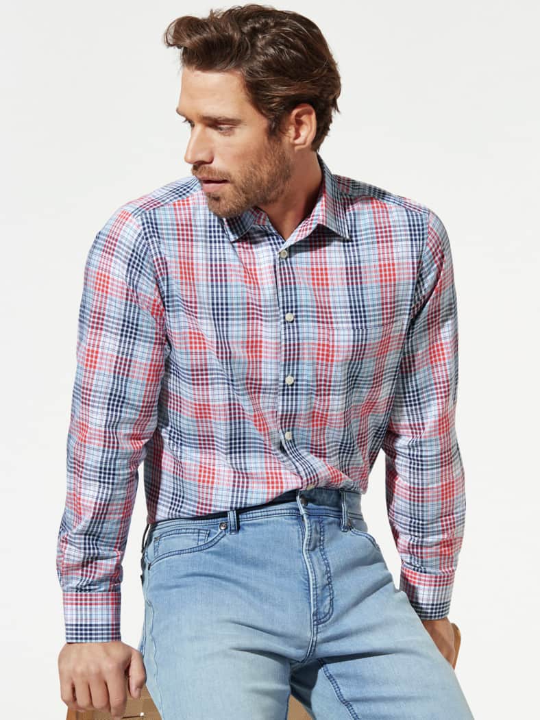 Easycare-Hemd Best-Klima Karo Koralle