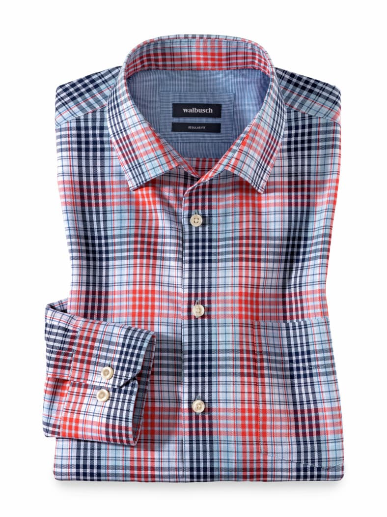 Easycare-Hemd Best-Klima Karo Koralle