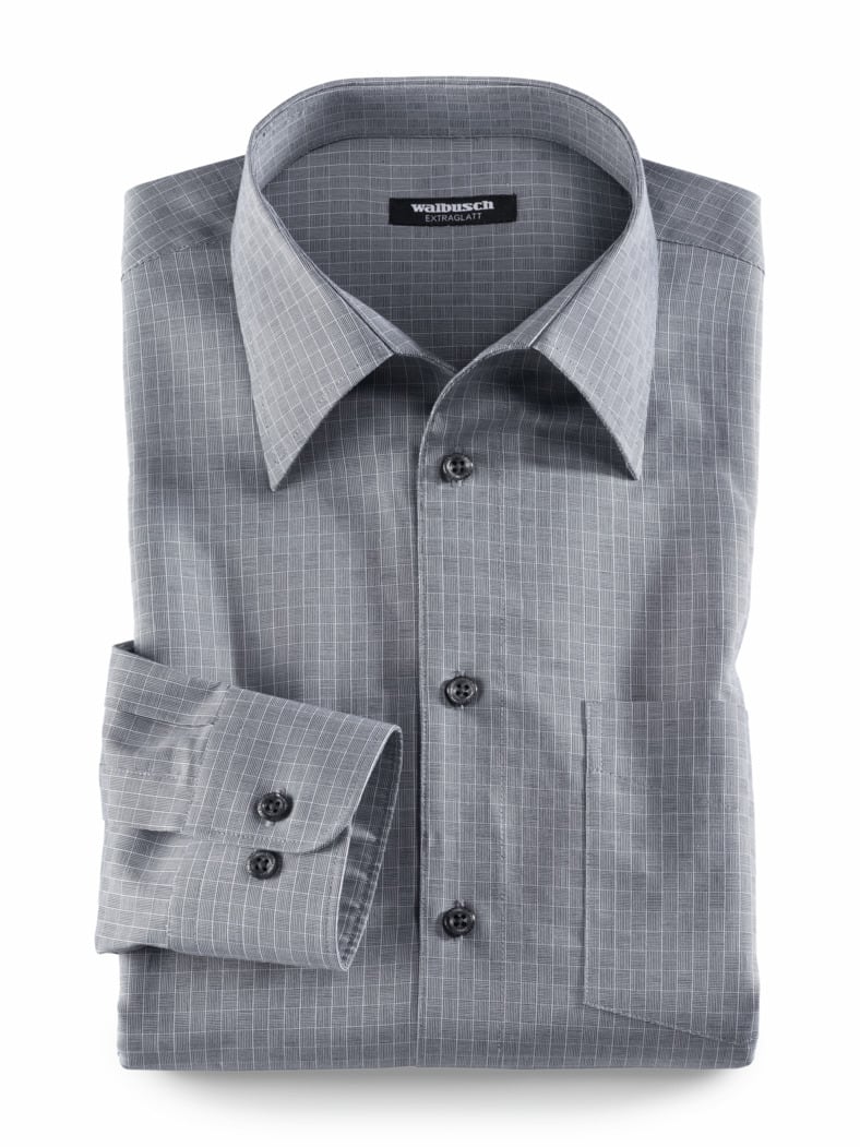 Extraglatt-Hemd Walbusch-Kragen Gitterkaro Grau