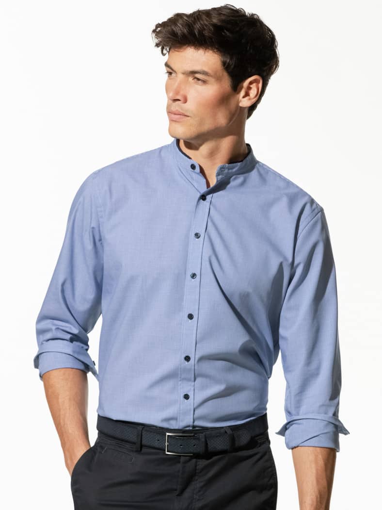 Extraglatt-Stehkragen-Hemd Minivichy Blau