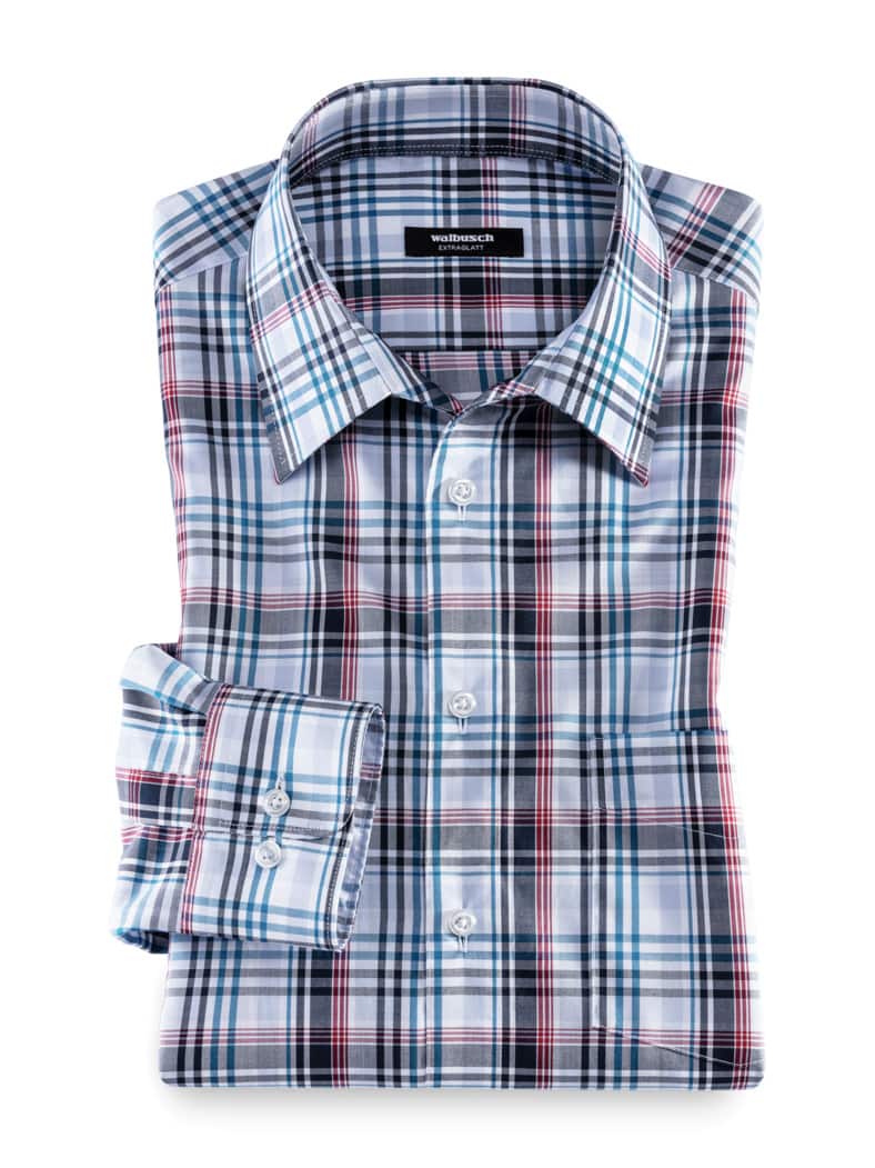 Extraglatt-Hemd Walbusch-Kragen Madraskaro Blau