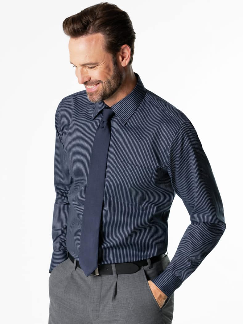 Extraglatt-Hemd Walbusch-Kragen Nadelstr.Navy