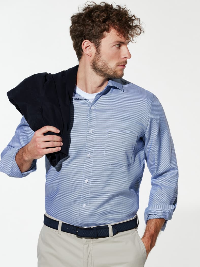 Extraglatt-Hemd Kent-Kragen Minikaro Hellblau