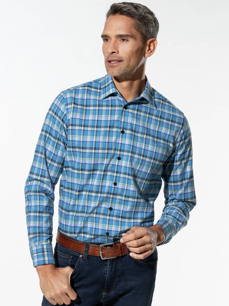 Easycare-Hemd Vier Jahreszeiten Karo Blau