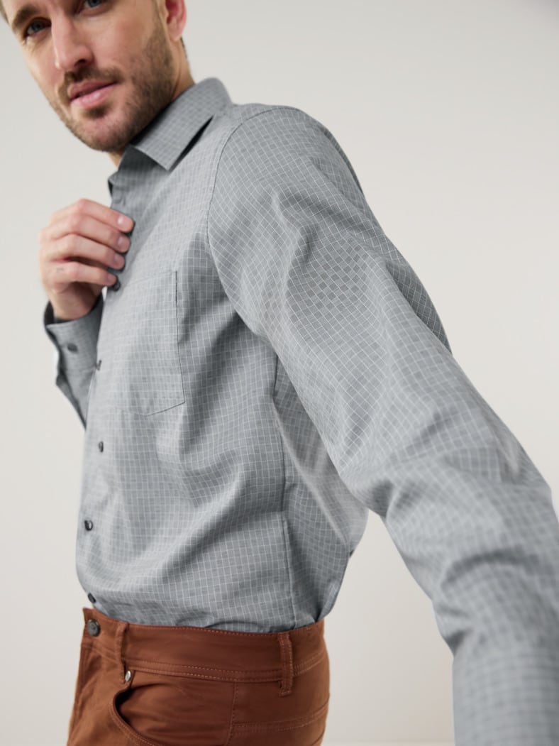 Extraglatt-Hemd Walbusch-Kragen Gitterkaro Grau
