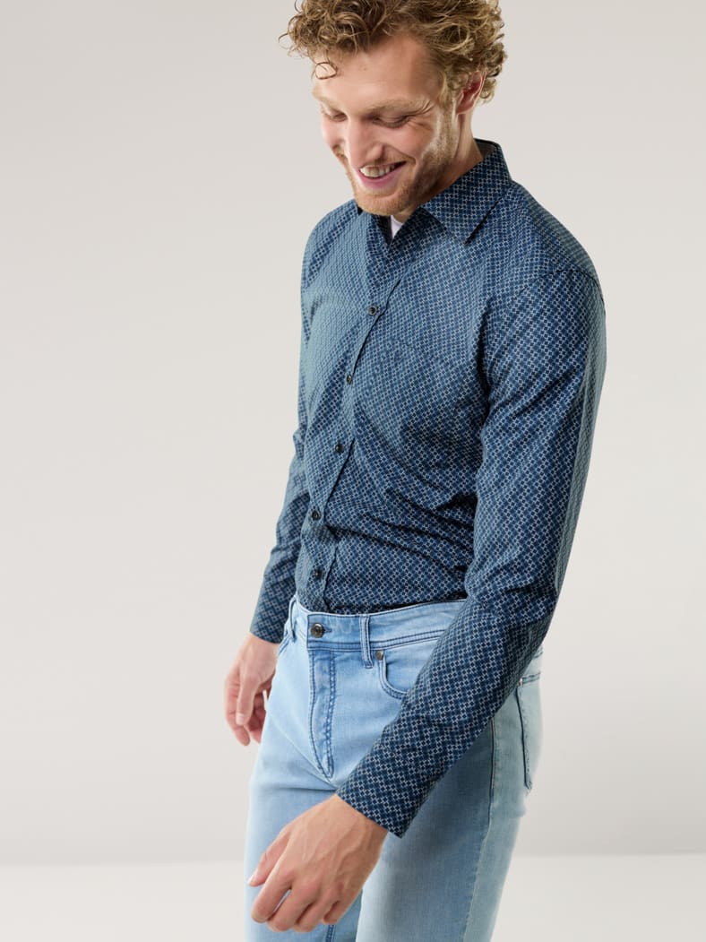 Extraglatt-Hemd Druck Marine