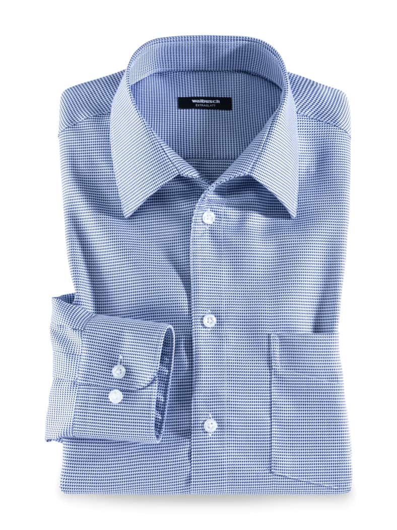 Extraglatt-Hemd Walbusch-Kragen Hahnentritt Blau