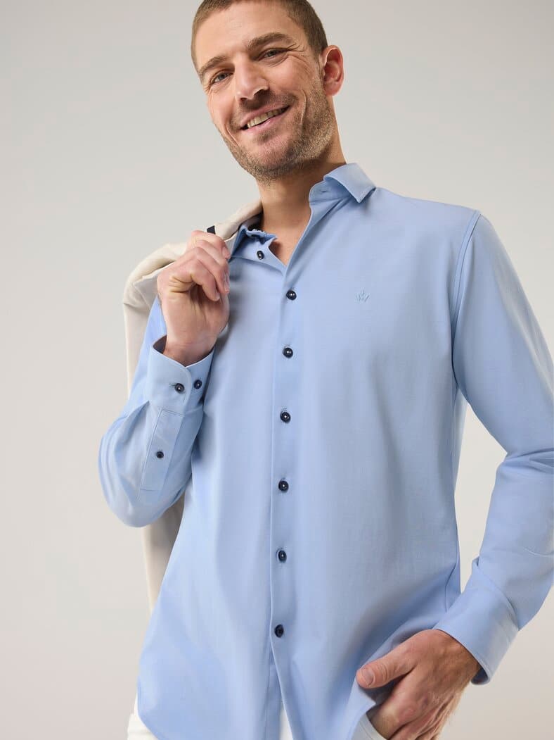 Comfort-Pique Hemd Bleu-Weiß
