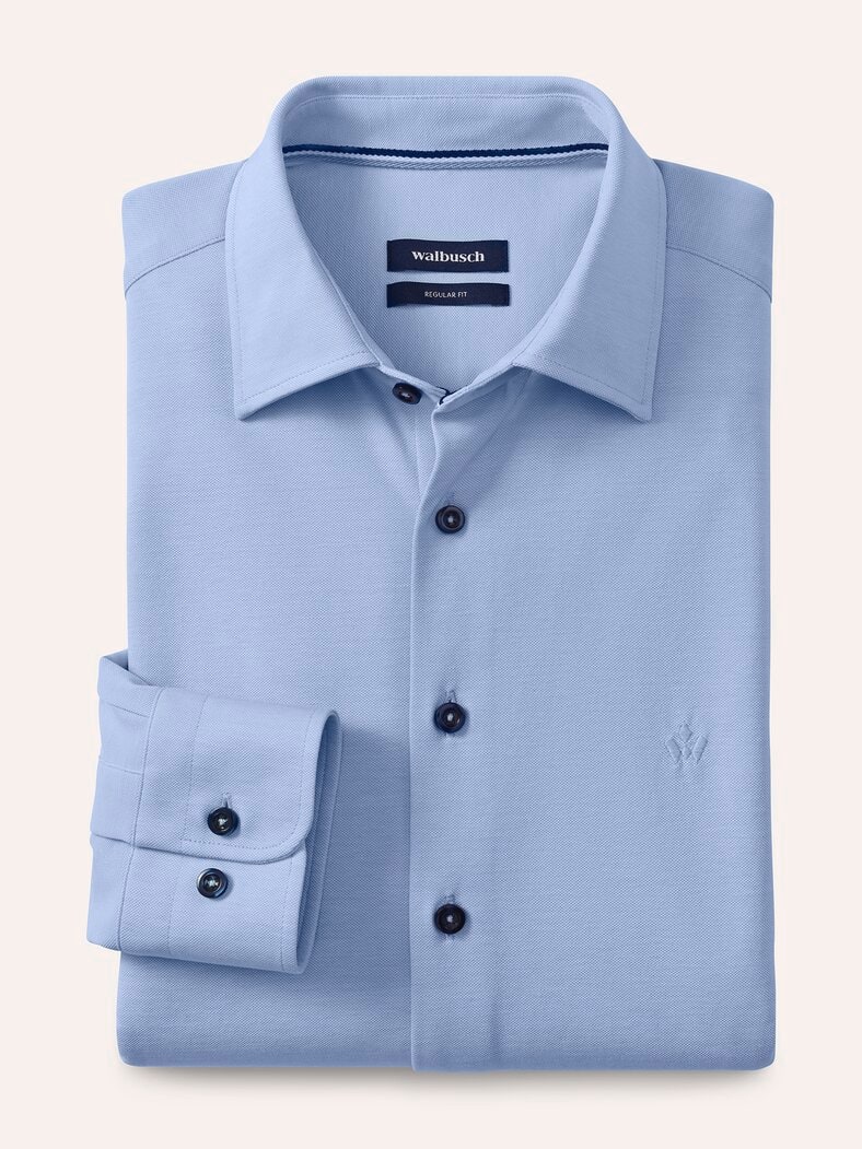 Comfort-Pique Hemd Bleu-Weiß