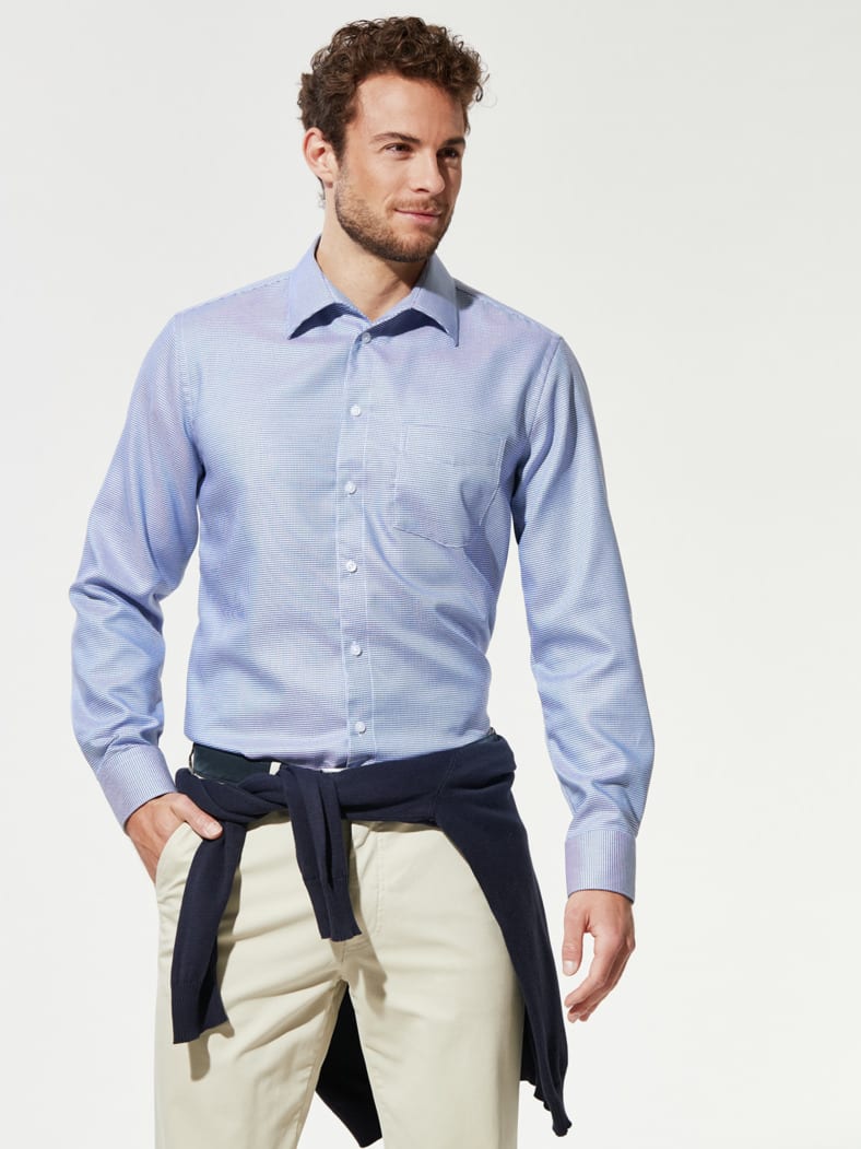 Extraglatt-Hemd Walbusch-Kragen Hahnentr. Blau