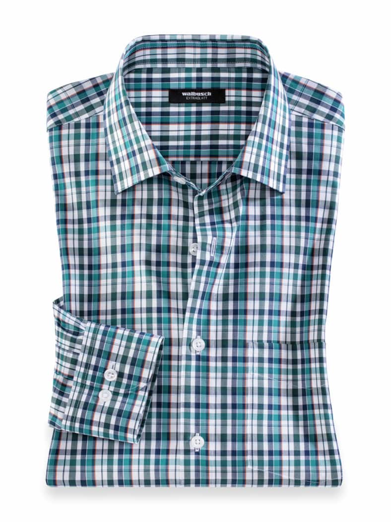 Extraglatt-Hemd Kent-Kragen Lagune kariert