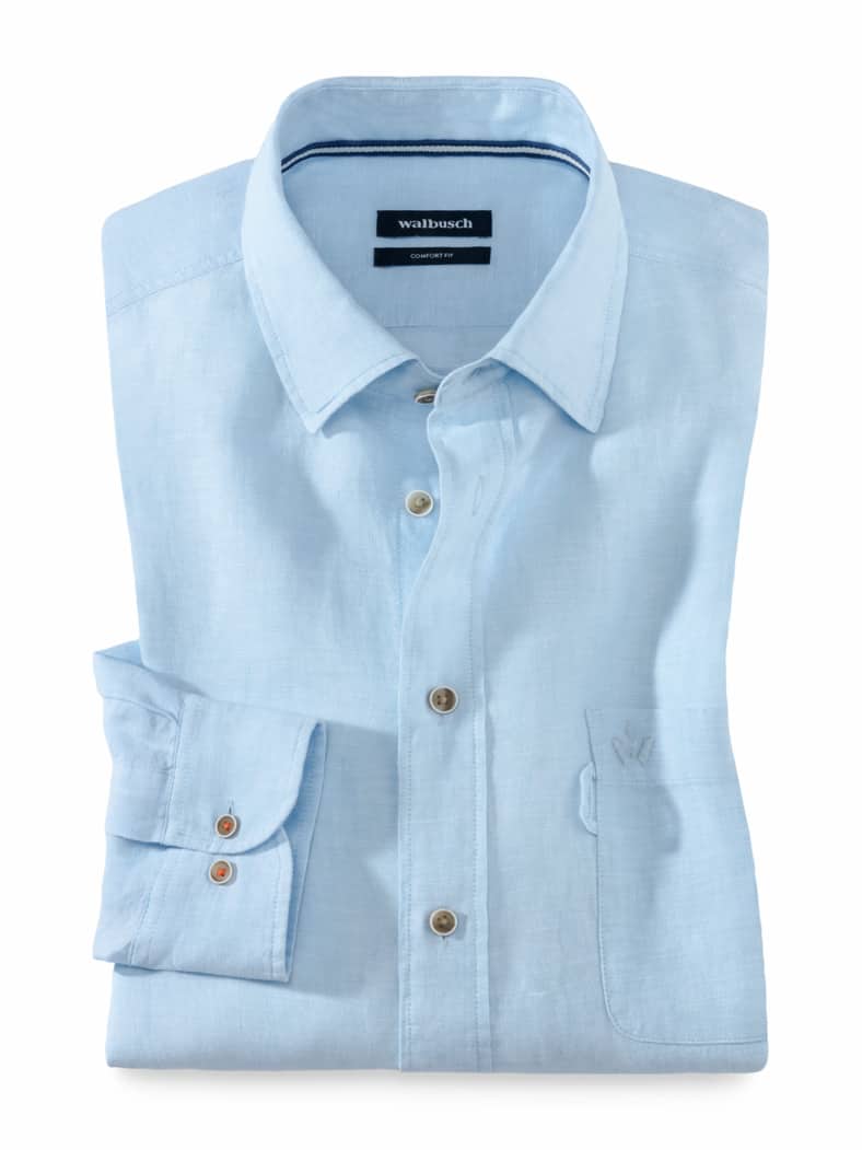 Pures Leinen Hemd Uni Hellblau