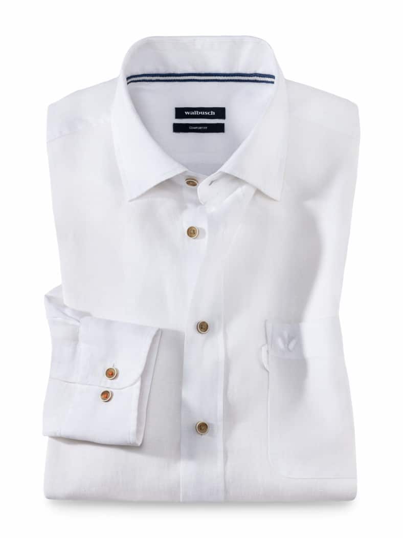 Pures Leinen Hemd Uni Weiß