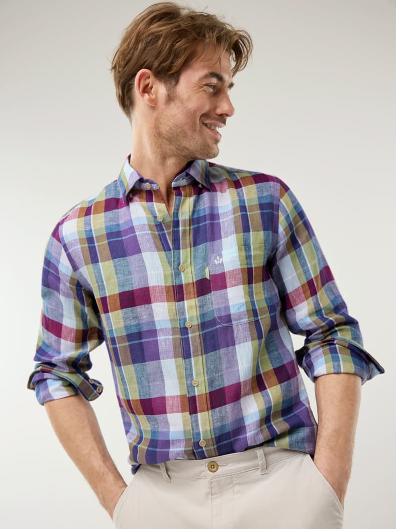 Pures Leinen Hemd Karo Beere