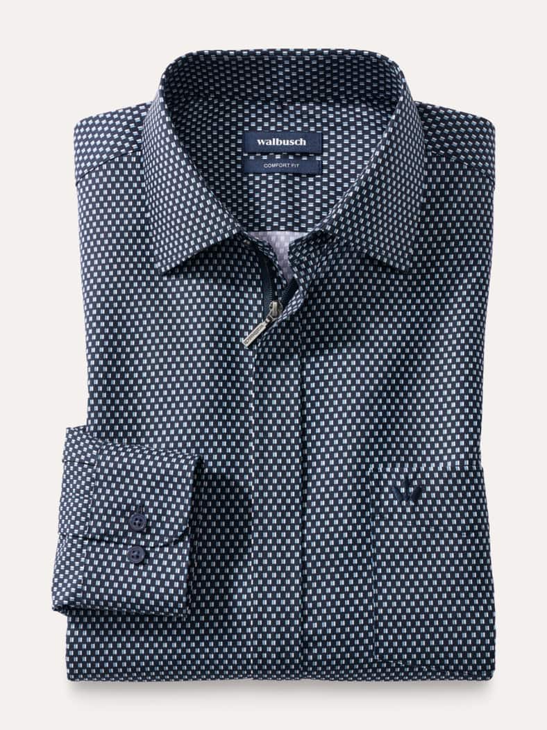 Extraglatt-Hemd Zip & Go Druck Marine