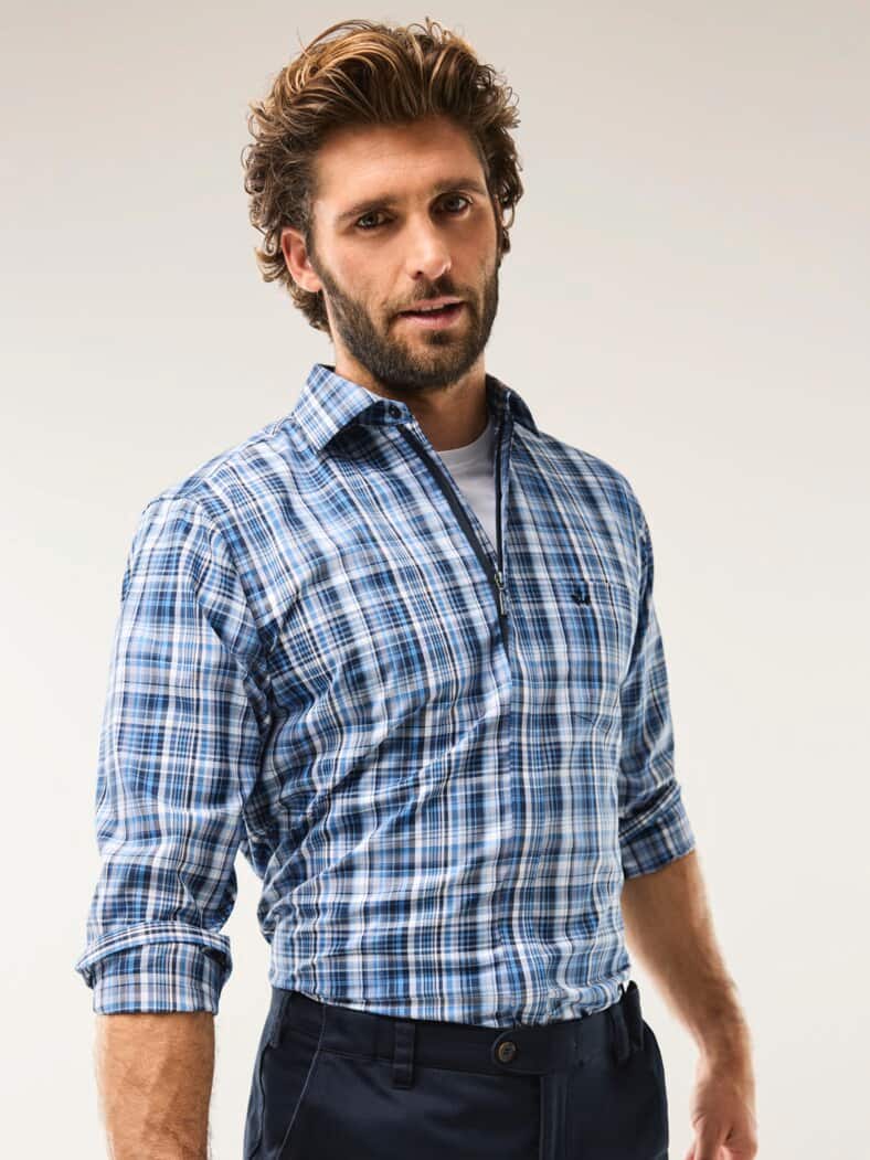 Extraglatt-Hemd Zip & Go Karo Marine