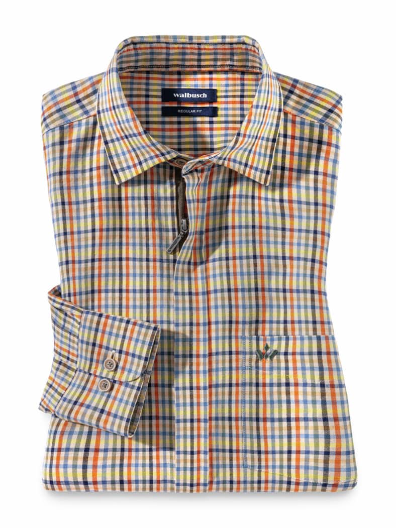 Leinen-Mix Hemd Zip & Go Vichy Natur