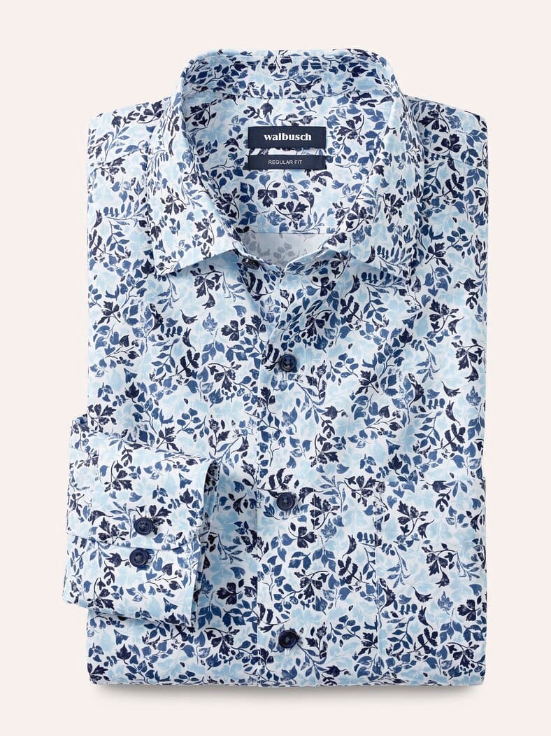 Extraglatt-Hemd Kent-Kragen Blätter Druck