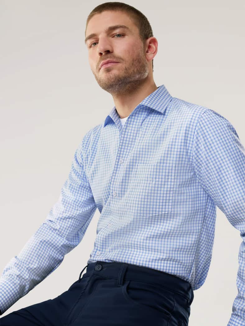 Extraglatt-Hemd Walbusch-Kragen Karo Bleu