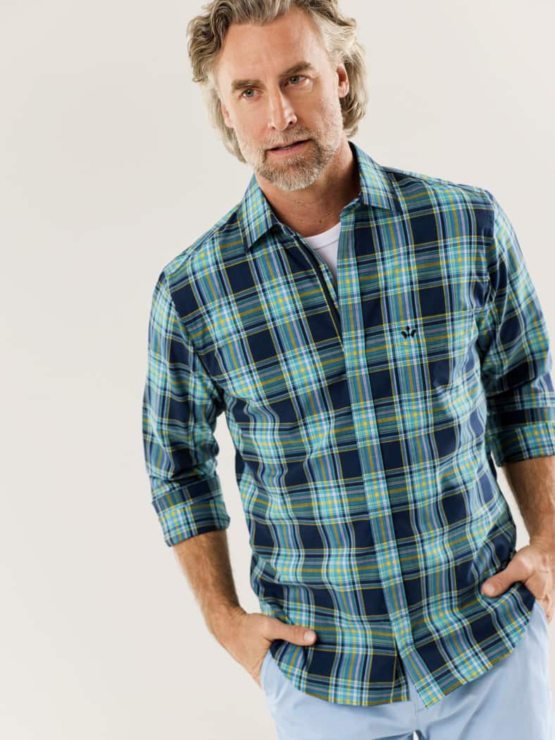 Tropical-Hemd Zip&Go Karo Marine