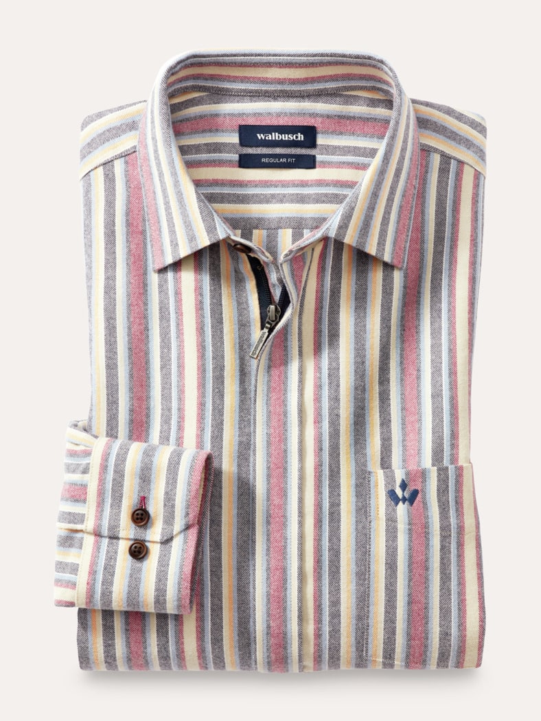 Soft-Flanell-Hemd Zip & Go Streifen Multi