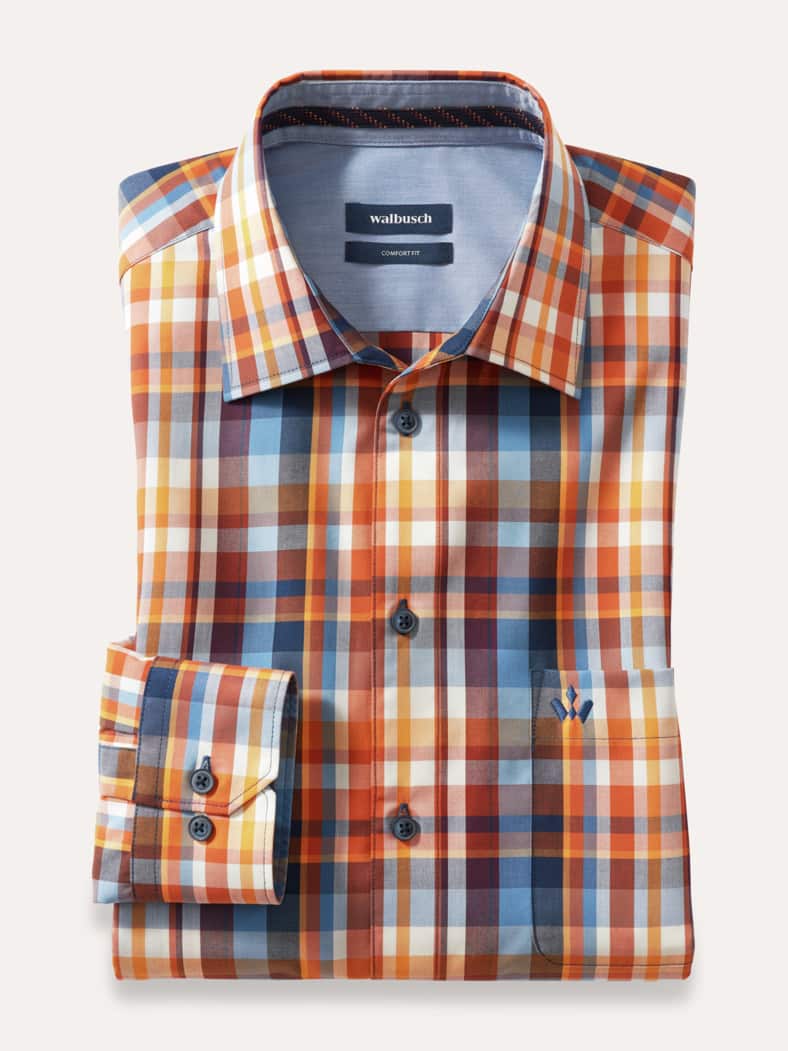 Extraglatt-Hemd Herbstlaub Karo Terra