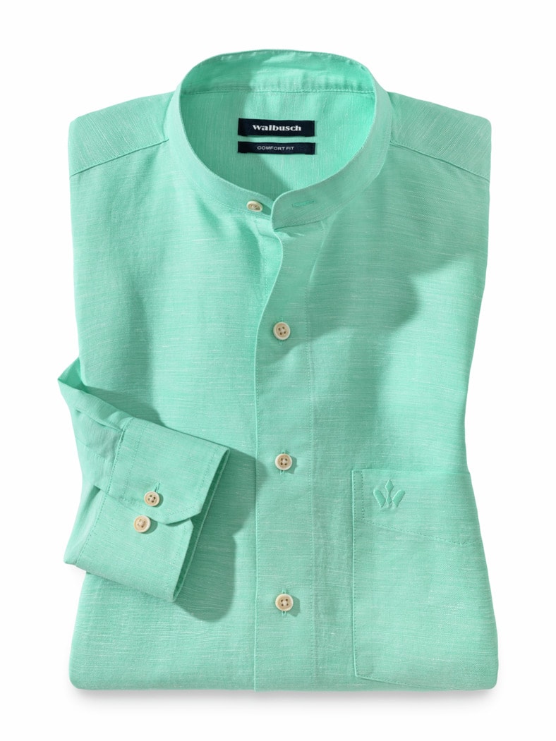 Stehkragen-Leinenhemd Mint