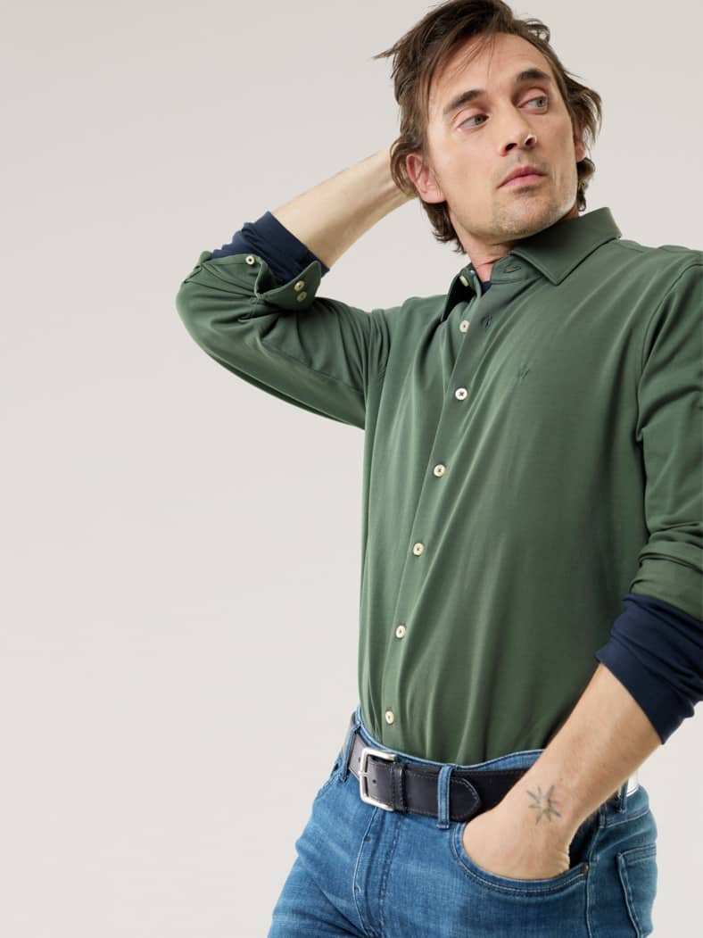 Comfort-Pique Hemd Salbei