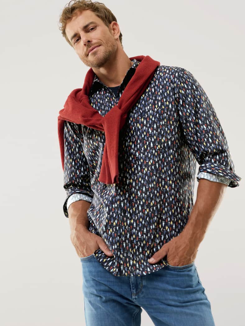 Extraglatt-Hemd Druck Marine