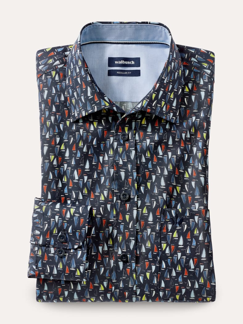 Extraglatt-Hemd Druck Marine