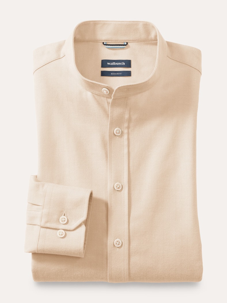 Flanell Stehkragen-Hemd Natur