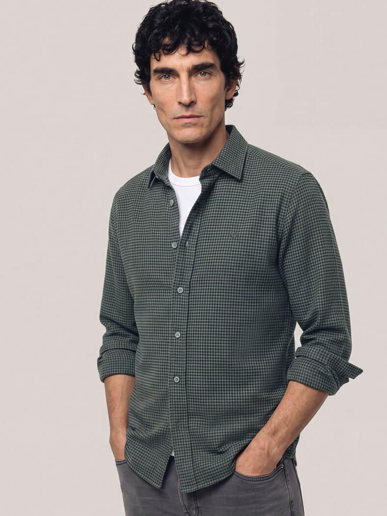 Soft-Flanell Hemd mit Kent-Kragen Minikaro Oliv