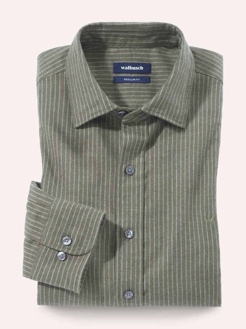 Soft-Flanell Hemd mit Kent-Kragen Streifen Oliv