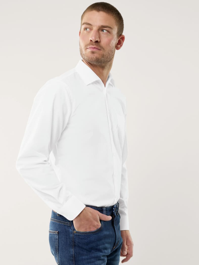 Extraglatt-Hemd Walbusch-Kragen Uni Weiß