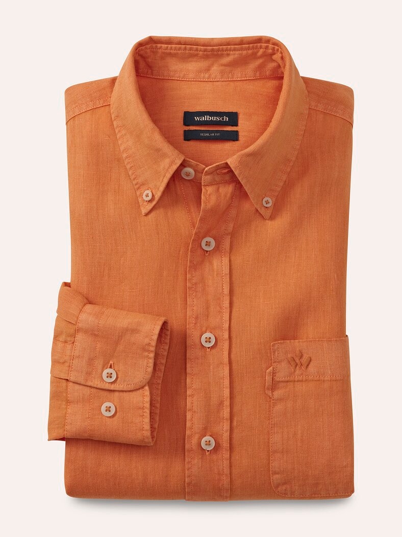 Pures Leinen Hemd Überfärber Orange