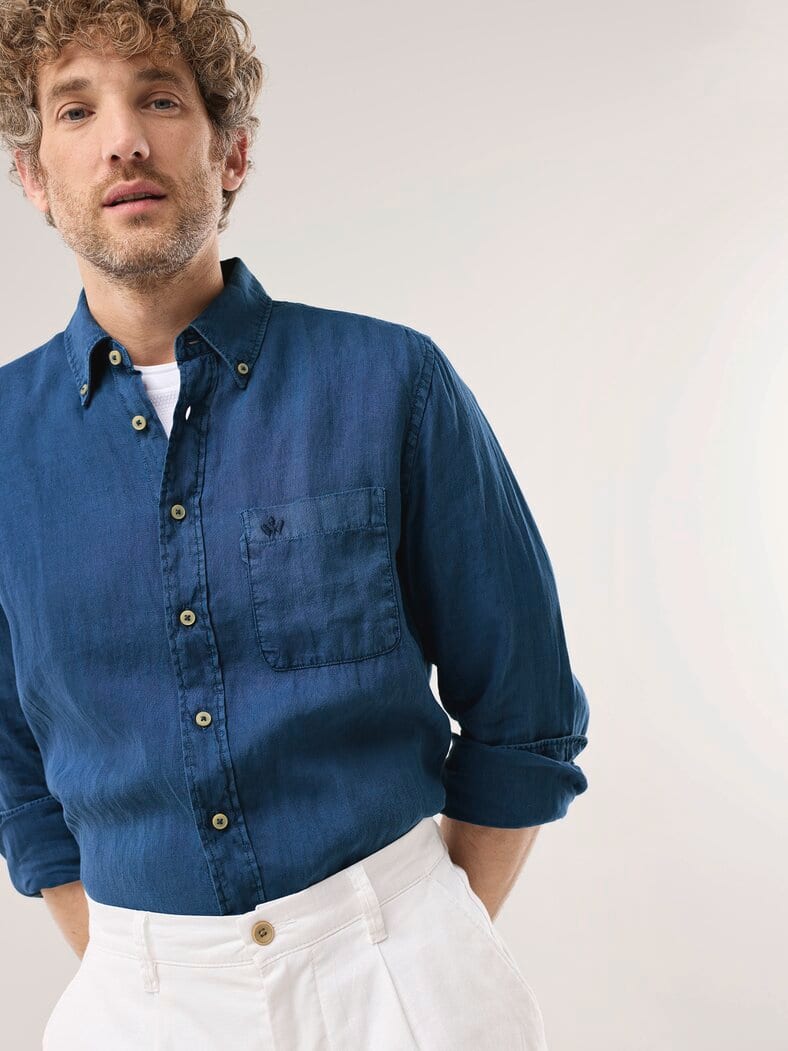 Pures Leinen Hemd Überfärber Jeansblau