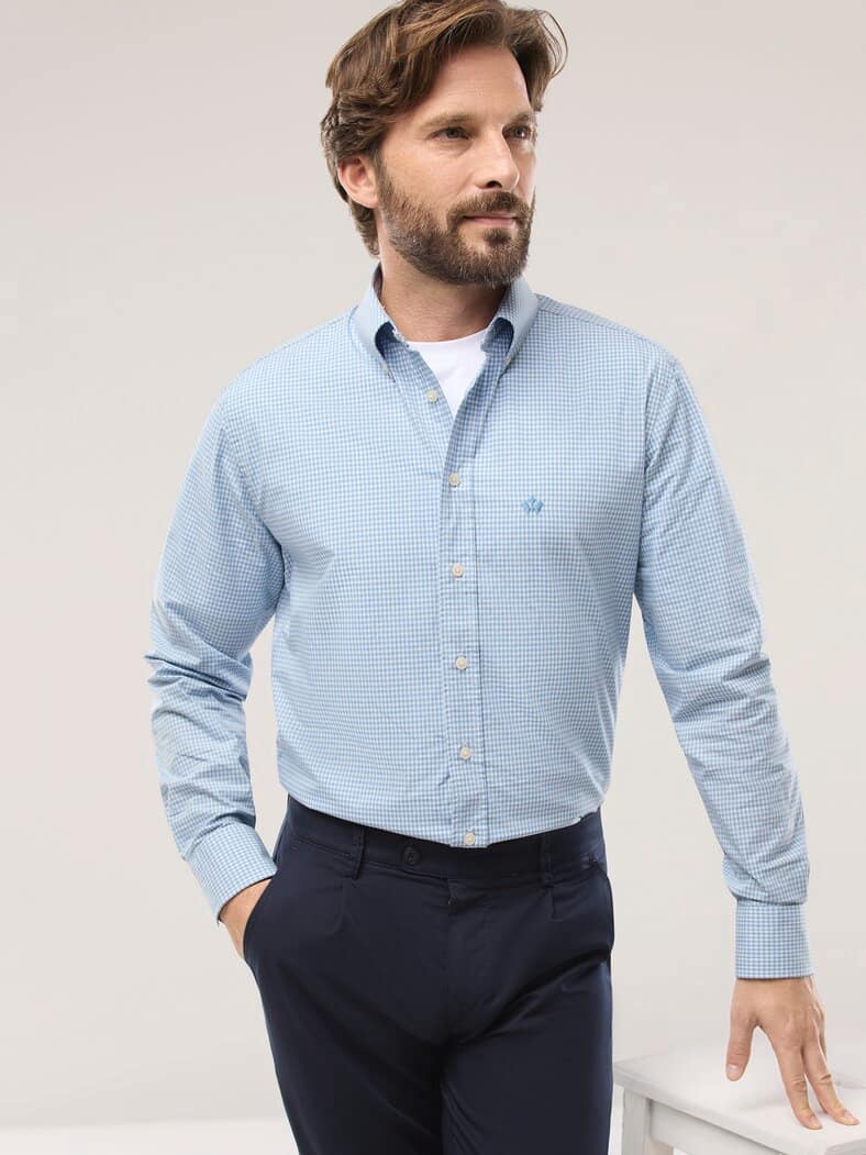 Soft-Cotton Hemd Minivichy Bleu