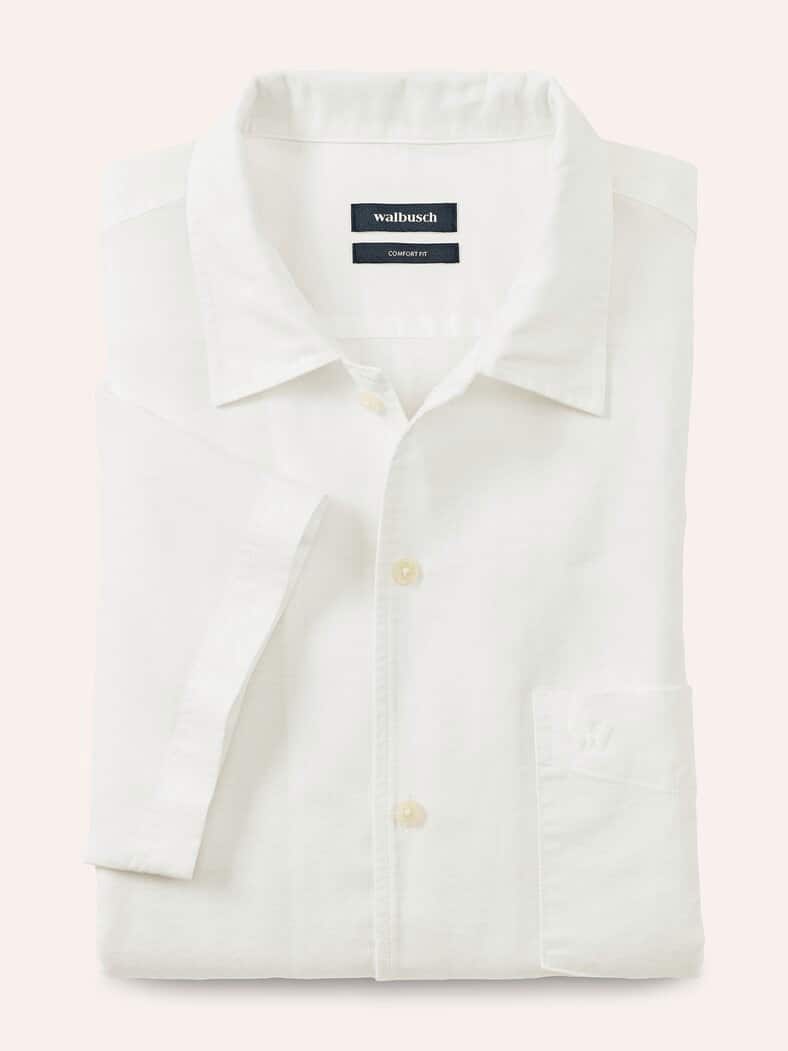 Leinen-Mix Revers-Kragen-Hemd Weiß