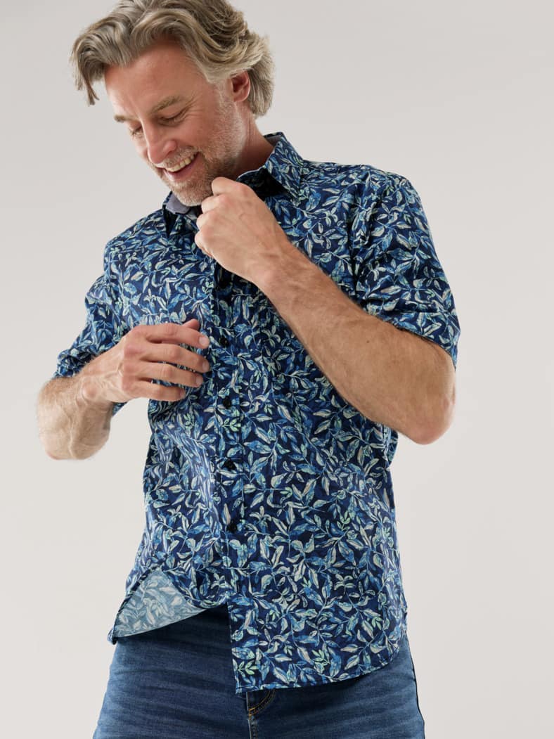 Tropical-Hemd soft & leicht Druck Marine