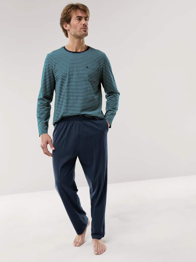 Jersey Flanell Pyjama Streifen Marine