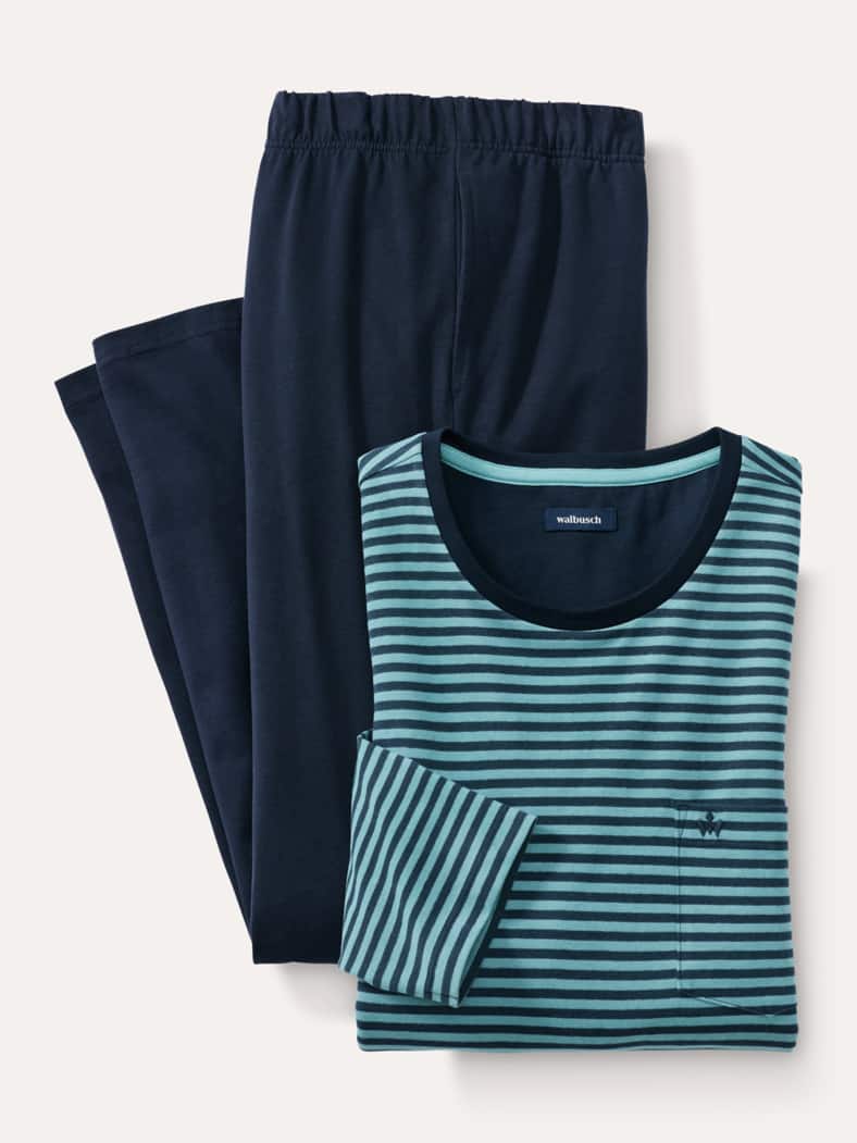 Jersey Flanell Pyjama Streifen Marine
